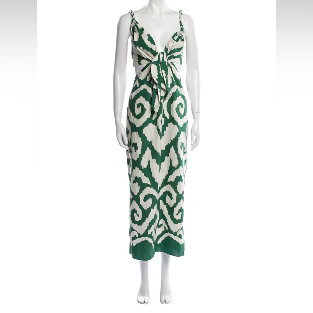 Johanna Ortiz Green Ikat Midi Dress. Sz 12